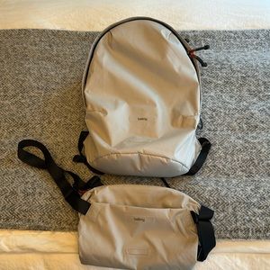 Bellroy backpack and sling shoulder bag chalk